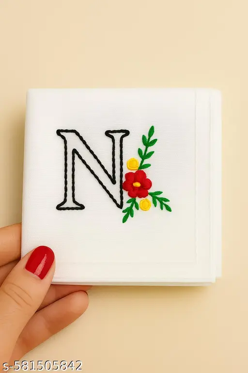 aooin_512.webp N Alphabet Embroidered Cotton Hanky - Image 1