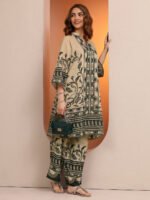 Beige Printed Cotton Blend Cord Set