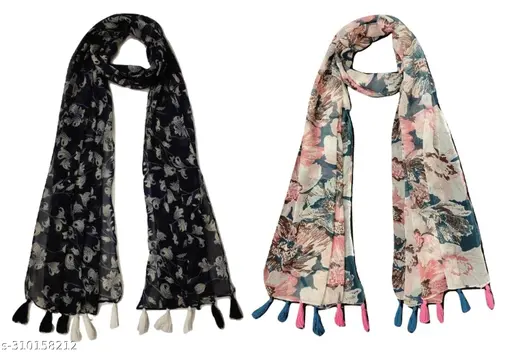 kqcfd_512.webp XMSFashion Printed Chiffon Scarf Set of 2 - Image 1