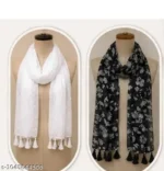 Black Floral Georgette Scarf Set of 2