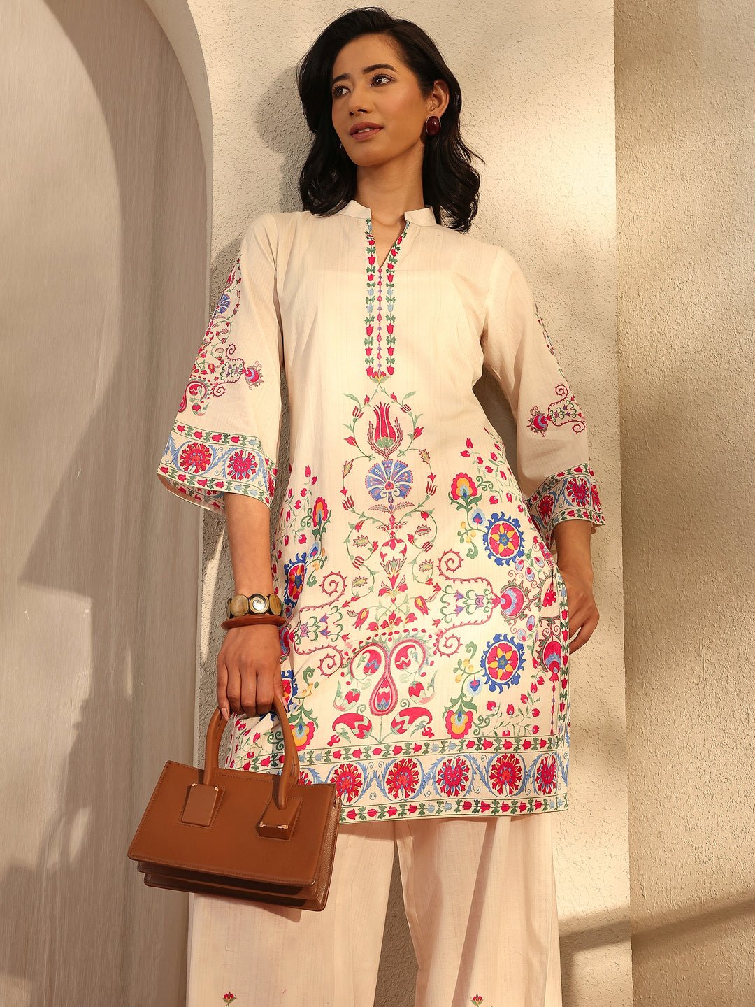 off-white-printed-cotton-blend-co-ord-set-401473.jpg Off White Printed Cotton Blend Cord Set - Style 1473H - Image 1