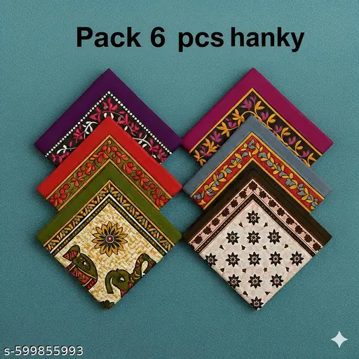 tu5ai_512.webp Assorted Pure Cotton Hanky Pack of 6 - Image 1